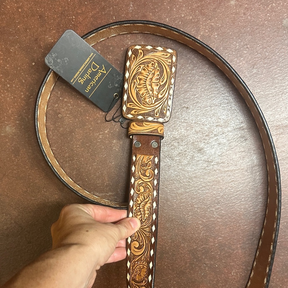 American Darling Tan and Brown Embossed Belt